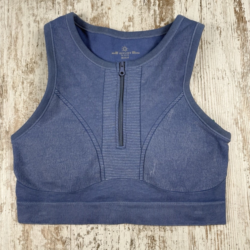 Offline By Aerie Seamless Front Zip Sports‎ Bra Coast Blue Womens Size Medium